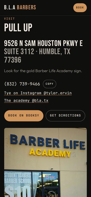 Visit section with address and hours